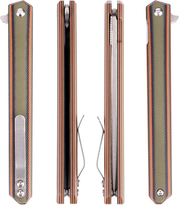 Samior G1035 Small Slim Folding Pocket Flipper Knife, 3.5 inch D2 Tanto Blade, Multicolor Green G10 Handle with Liner Lock Pocket Clip, Gentleman's EDC Knives 1.3oz