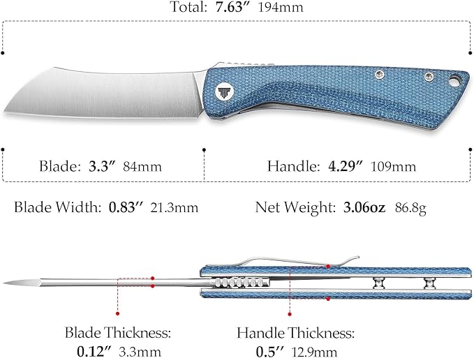 Higonokami Folding Pocket Knife for Men，3.3" 14C28N Satin Camping EDC Knives with Clip Micarta Handle，Norma-04L