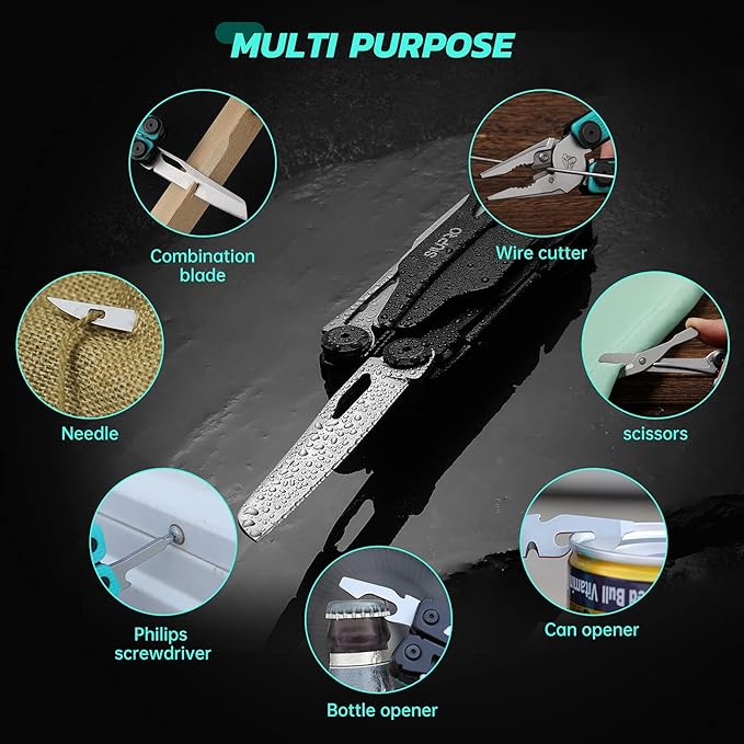 Multitool Pocket Knife with Clip, Multi Tool with Tactical Pliers and Utility Scissors, Multipurpose Survival Gear for Camping, Fishing, Work, Gifts for Men Women