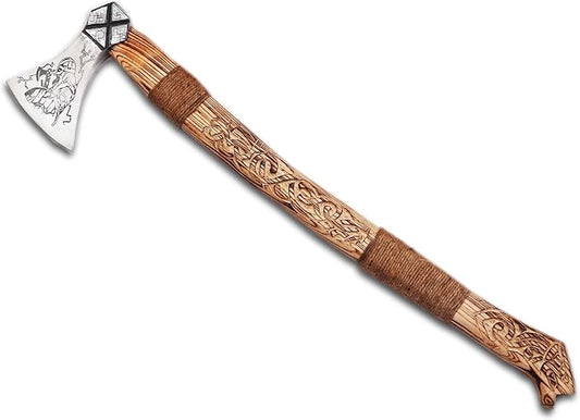 AX-2054 Custom Handmade Viking Hatchet Axe Carbon Steel Head Bearded Camping Tomahawk Battle Ax with Sheath