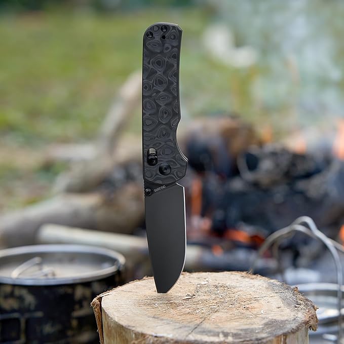 OKNIFE Rubato 4 Folding Knife, CPM-S35VN Steel, 3.04" Blade Damascus Carbon Fiber Handle with Titanium Pocket Clip, Drop Point, Rail Lock, Thumb Stud