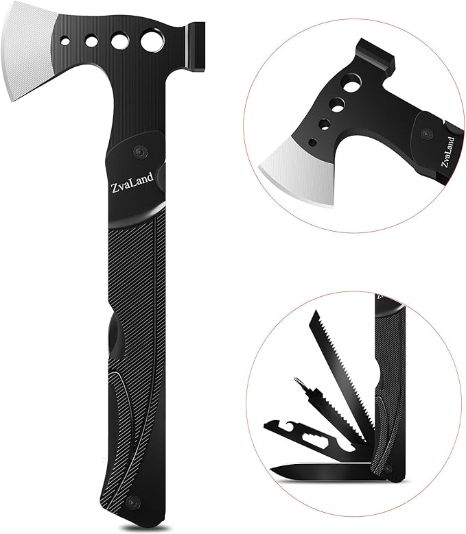 Adventure Multitool Axe Set - 14-in-1 Survival Hatchet for Camping, Hiking, Fishing. Axe, Hammer, Knife, Saw, Opener, Fire Starter, Whistle. Unique and Versatil Gift for Men