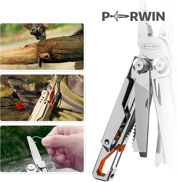 Multitool, 13-in-1 Stainless Steel Multi-Tool Pliers with Sheath, Safe Locking, Carabiner, Professional Pocket Tools for Fishing & Camping