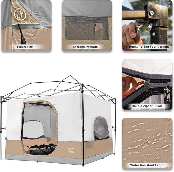 KAMPKEEPER Camping Inner Tent for Pop Up CanopyFully Vented Roof, Converts 10'x10' Straight Leg Canopy into Camping TentKhaki