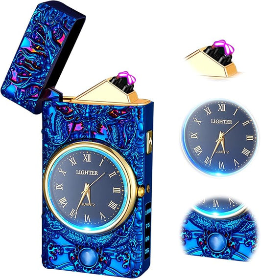 Plasma Lighters Electric Lighters Rechargeable USB Flameless Windproof Arc Lighter Vintage Fancy Cute Lighter for Candles, Fireworks, Camping, Hiking, Adventure (Blue)