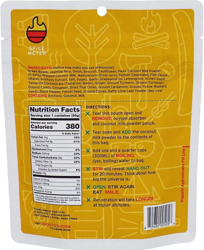 GOOD TO-GO Thai Curry | Camping Food, Backpacking Food | Just Add Water Meals, Backpacking Meals | Dehydrated Meals Taste Better Than Freeze Dried Meals