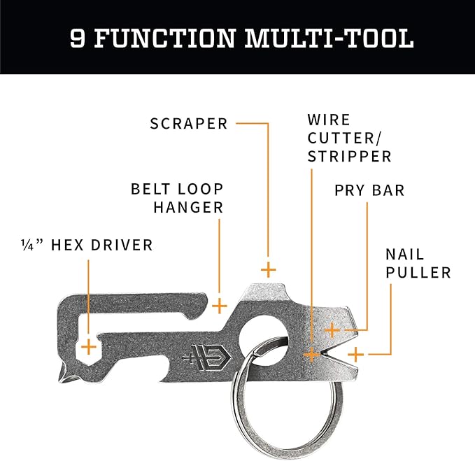Gerber Gear Mullet Keychain - Multi-Tool Keychain with Pry Bar, Bottle Opener, and Wire Stripper - EDC Gear and Equipment - Stonewash