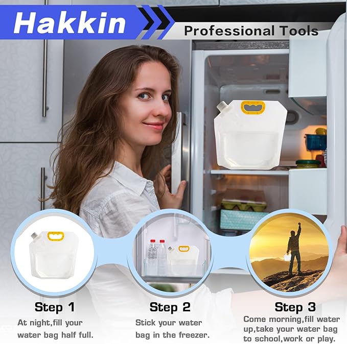 Hakkin Collapsible Water Tank Container 4 Pack 0.4 Gallon/1.5L, No-Leak Freezable Portable BPA Free Food Grade Plastic Storage Jug for Camping, Hiking, Travel, Emergency Survival Kit Bonus