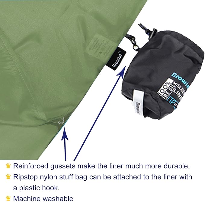 Browint Silk Sleeping Bag Liner, Silk Sleep Sack, Extra Wide 87"x43", Lightweight Travel Sheet for Hotels, More Colors for Option, Reinforced Gussets