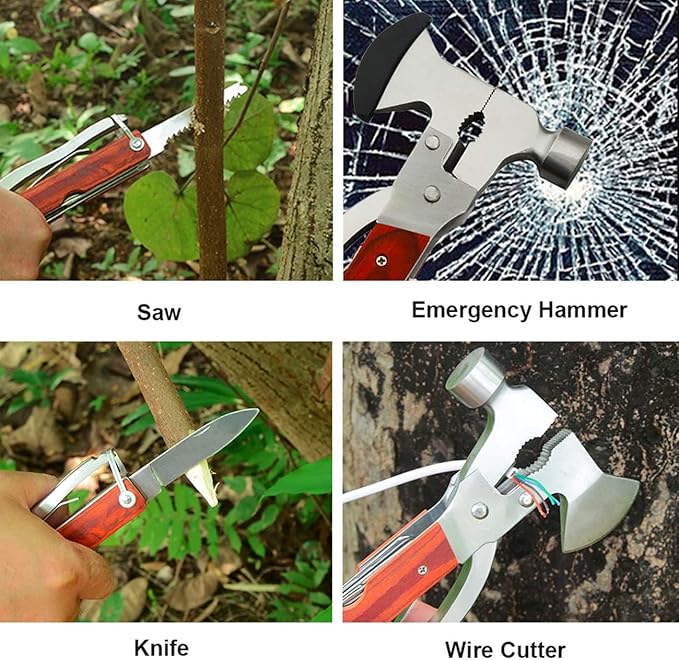 Camping Multitool Axe Hatchet,16 in 1 Camping Gear Multitools with Axe Hammer Plier Knife Set for Camping Hiking Outdoor Survival Gear Kit with Axe,Hammer,Plier,Knife,Bottle Opener