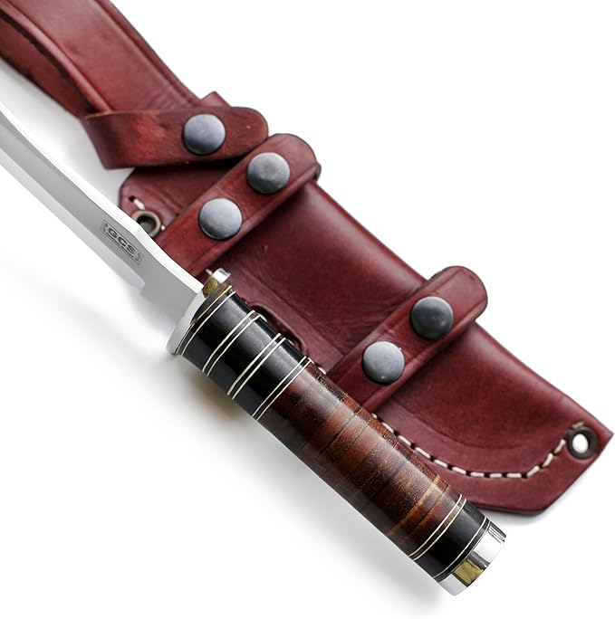 GCS Custom Handmade Stacked Leather Handle Bowie Survival Tactical Gear Hunting Knife D2 Tool Steel Buffalo Hide Sheath GCS145
