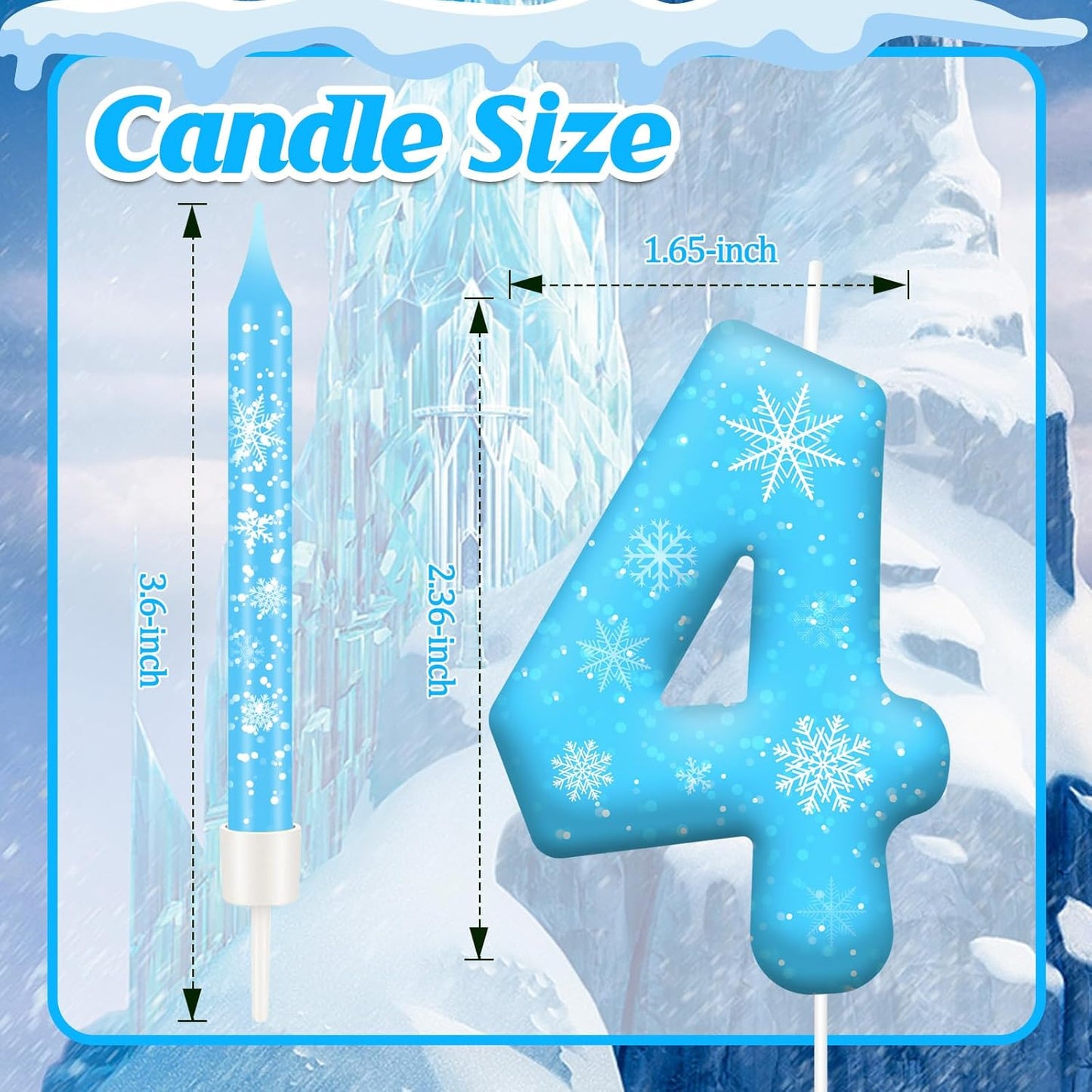 13PCS White and Blue Frozen Themed Party Birthday Candles Set - Blue Number Candles Snowflake Themed Decorations, Girls Party Supplies(Number 4)