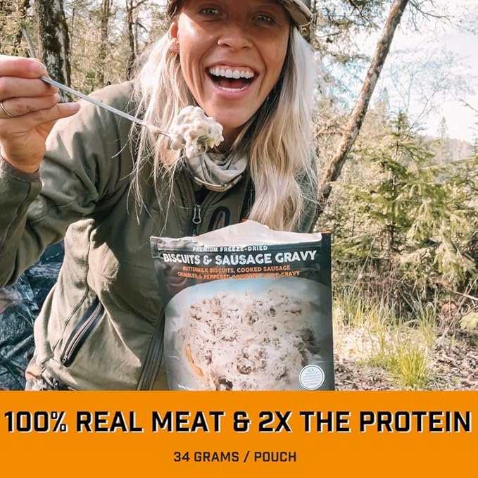 Peak Refuel Biscuits and Gravy | Premium Freeze Dried Camping Food | Backpacking & Hiking MRE Meals | Just Add Water | 100% Real Meat | 53g of Protein | 2 Serving Pouch (6 Pack)