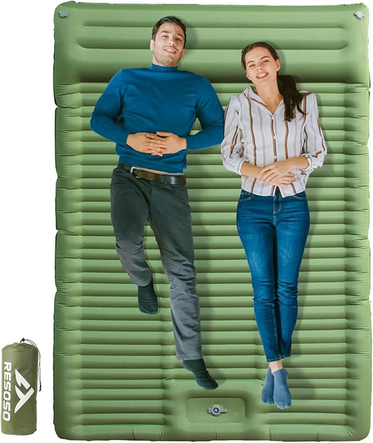 Double Sleeping Pad for Camping,4.75" Ultra-Thick Camping Mattress with Pillow Built-in Foot Pump, Self Inflating Camping pad for Backpacking, Car Camping, Hiking, Tent(Green)