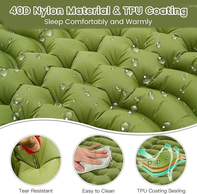 Double Sleeping Pad for Camping 4" Thickness Self Inflating Camping Mat with Pillow Built-in Foot Pump Portable 2 Person Camping Pad Waterproof Camping Mattress for Backpacking Hiking Traveling Tent