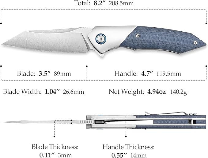 Folding Pocket Knife with Clip for Men, 3.5" 10Cr15CoMoV Blade, Steel Bolster & G10 Handle and Titanium Ring,Ball Bearings Pivot,Camping Outdoor EDC Fruit knife,Vul-03