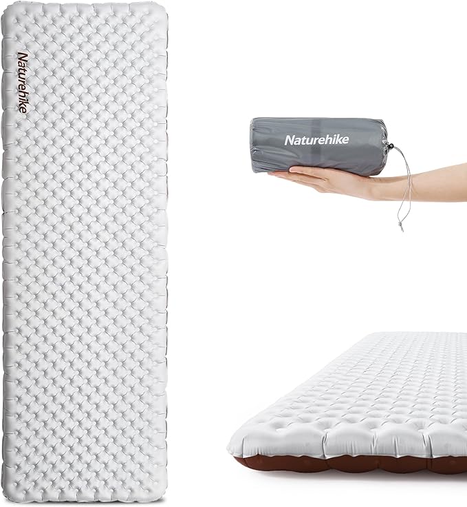 Naturehike 1.65LB Ultralight Self Inflating Sleeping Pad, Patchworkable Sleeping Mat with 5.8 R-Value for Camping, Hiking, Climbing with Inflatable Bag, Grey Rectangular