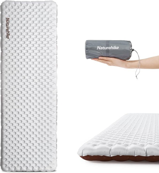 Naturehike 1.65LB Ultralight Self Inflating Sleeping Pad, Patchworkable Sleeping Mat with 5.8 R-Value for Camping, Hiking, Climbing with Inflatable Bag, Grey Rectangular