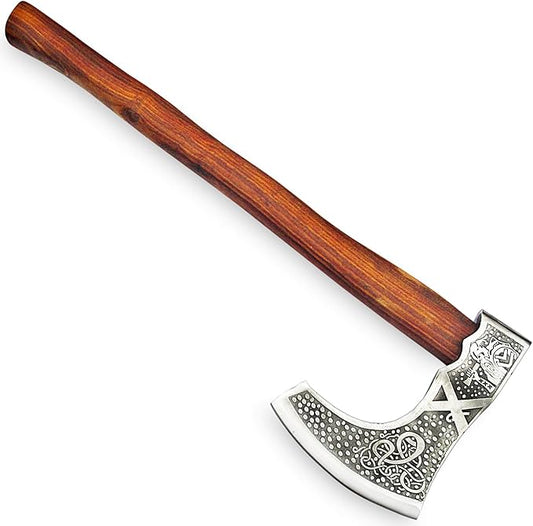 AX-9883 Custom Handmade Viking Hatchet Axe Carbon Steel Head Bearded Camping Tomahawk Battle Ax with Sheath