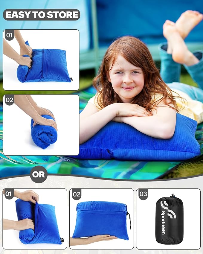 Sportneer Camping Pillow for Sleeping, Compact Camp Pillow Travel Pillow with Washable Cover and Storage Bag Camping Essentials and Travel Pillow for Airplanes Camping Travel