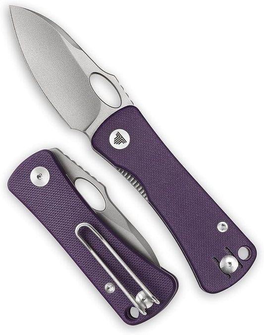 Pocket Knife for EDC,2.04in 14C28N Steel Blade,Purple G10 Reversible Deep Carry Clip Handle,Folding Thumb Hole Knives for Men and Women，Andromeda-03PG