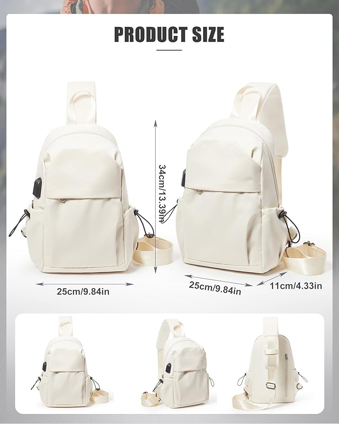 SEAFEW Tactical Backpacks Small Sling Bag Crossbody Backpack Shoulder Bag for Men Women, Multipurpose Anti-Theft Cross Body Chest Bags, One Strap Backpack for Walking Biking Travel Cycling Off White