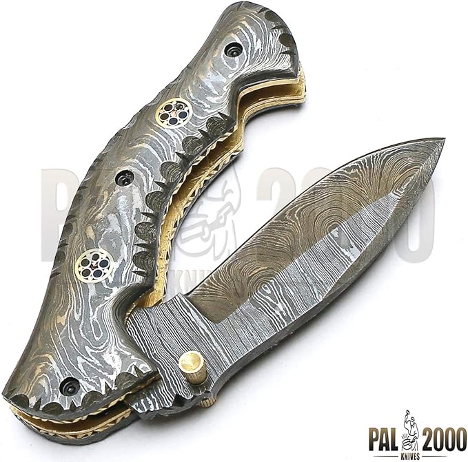 PAL 2000 KNIVES FOL-9023 Handmade Custom Damascus steel folding pocket knife With Sheath