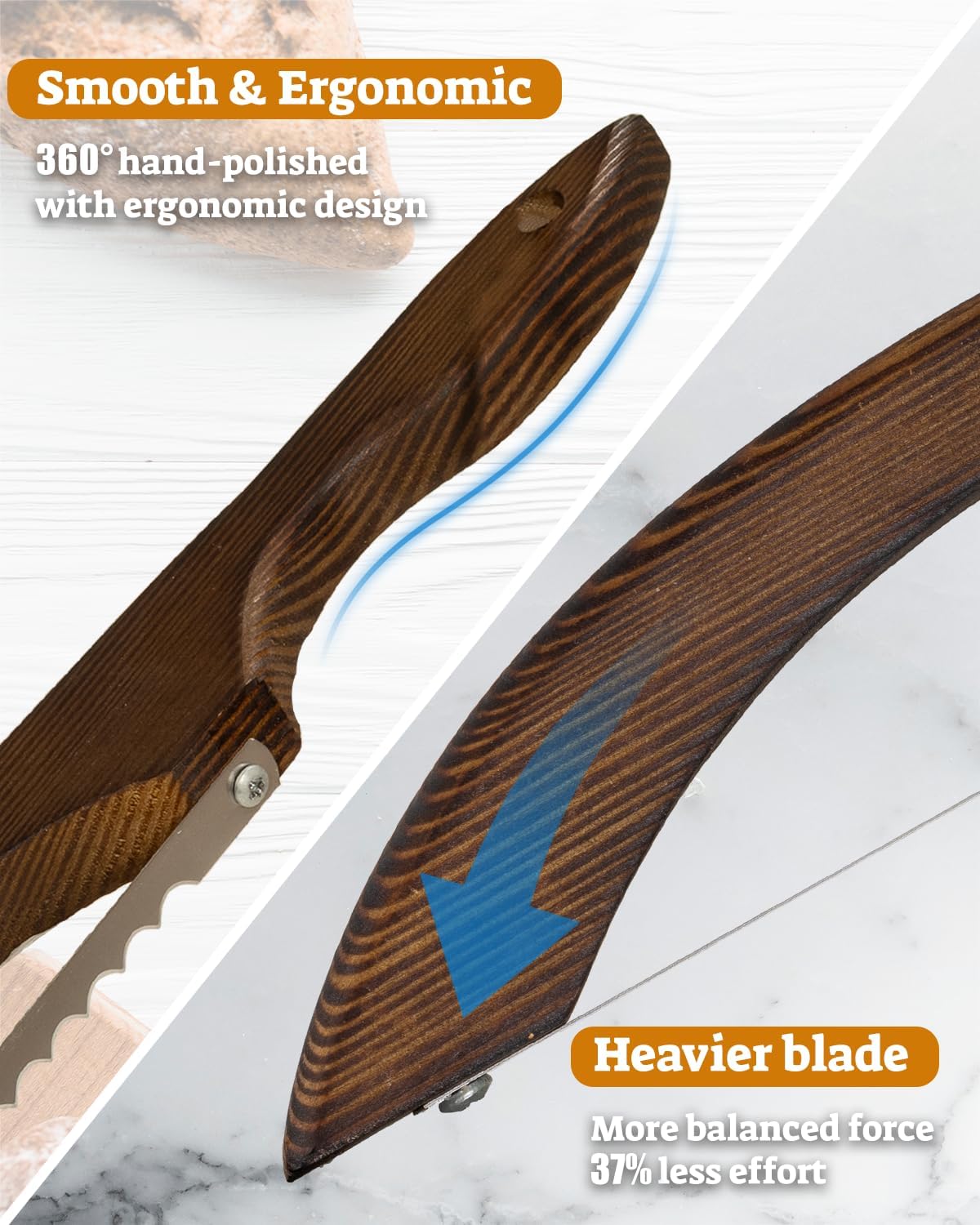 16.5” Bread slicer for Homemade Bread, Serrated Bread Knife for homemade bread with Bow Design, Premium Bread Knife, Bread Slicer, Bread Cutter for Bagels, Baguettes, Charcoal-Grilled