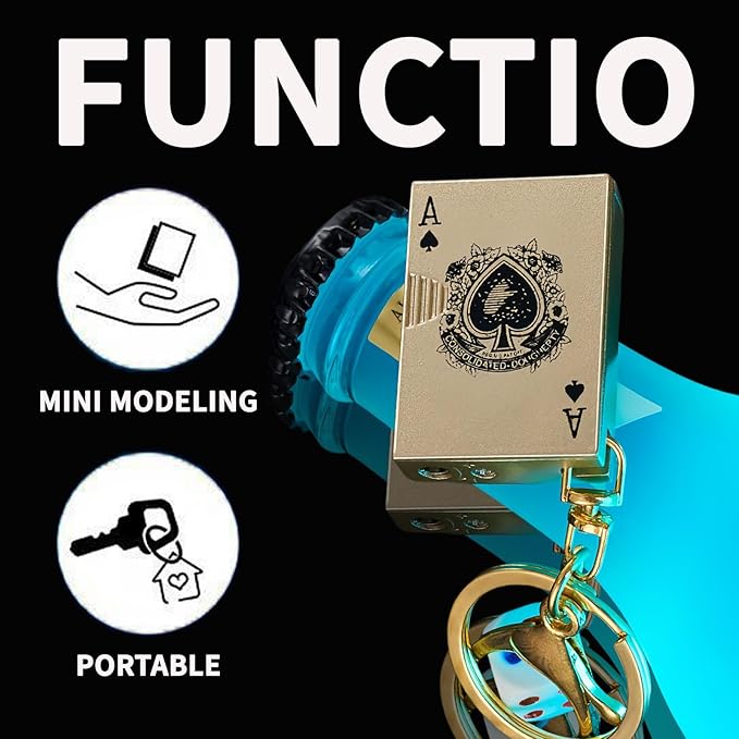 Soft Flame Butane Lighter Refillable Metal Poker Cards Lighters, Cool Keychains, Unique Gifts for Men, Birthday Candles, Camping Accessories, BBQ (No Butane Fuel) (Gold)