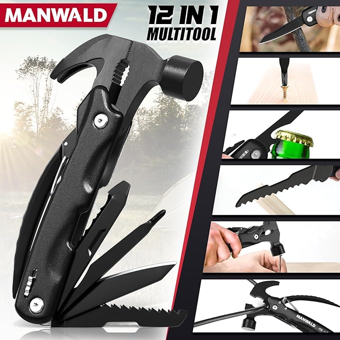 Gifts for Men, 12 in 1 Multitool Hammer, Stocking Stuffers for Men, Camping Accessories Survival Gear, Fathers Day Dad Gifts for Men, Birthday Gifts for Him