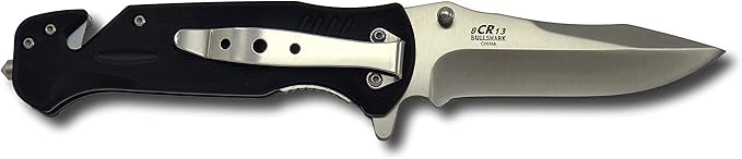 BULLSHARK 8CR13 - Folding Pocket Knife - Straight Blade Silver - Assisted Open