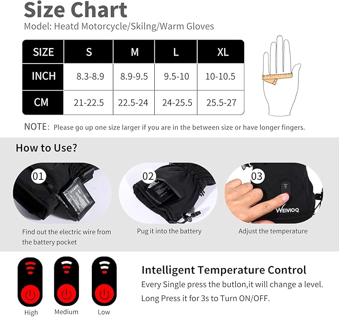 Heated Gloves for Men Women 7.4V 3003mAh Battery Thick Rechargeable Heated Ski Gloves Touchscreen Waterproof Electric Hand Warmers for Winter Skiing Hiking Camping
