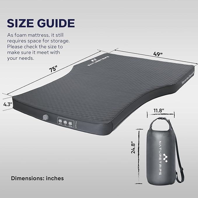 Tesla Model Y Camping Air Mattress with Foam, 4.3" Thick Self Inflating Sleeping Pad with Air Pump, Solid Foam, 4 Seasons