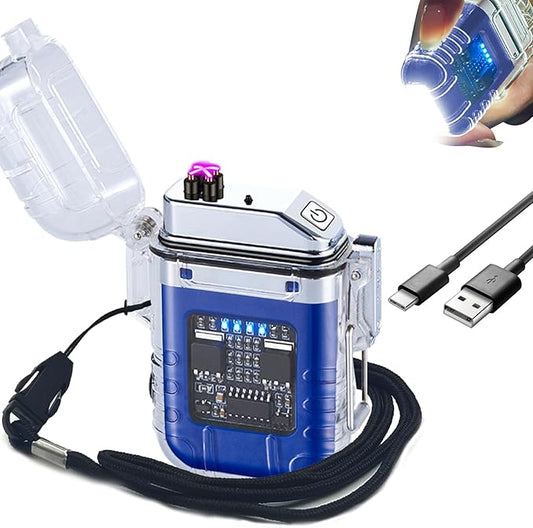 BABOBIU Electric Lighter Plasma Lighter Portable Windproof Lighter Waterproof Flameless USB Rechargeable Lighter Candle Lighter with Type-C Fast Charging for Camping, Hiking, Adventure (Blue)