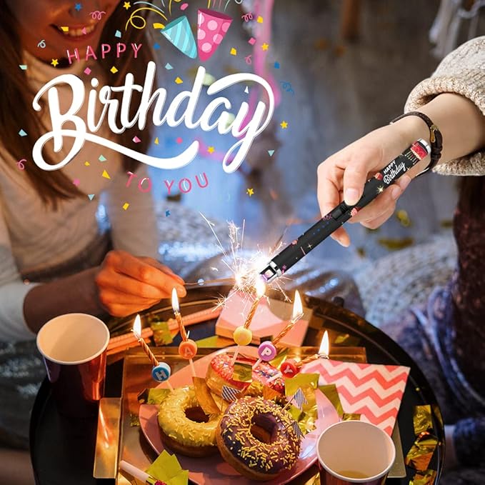 SUPRUS Candle Lighter Arc USB Lighter Electric Lighter with Upgraded LED Battery Display Safety Switch Rechargeable Flameless Plasma Windproof Portable for Birthday (Birthday Black)