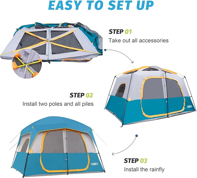 UNP 2/4/6/8 Person Tent, Portable Cabin Tent, Camping Tent 4-Person Easy Set Up, Waterproof with Top Rainfly for Outdoor Camping/Hiking