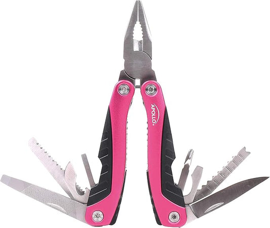 Apollo Tools 14-in-1 Steel Pocket Multitool Pliers, Dozens of Uses for Everyday Life, Repairs, Survival, Outdoors, Camping, Fishing - Pink Ribbon - Pink - DT5015P