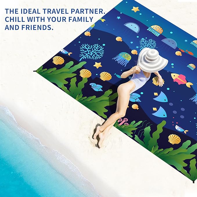 BYDOLL Beach Blanket Sandproof Waterproof 78''×110''1-7 Kids Adults Compact Lightweight Oversized Beach Blanket Large Picnic Mat Beach Blanket for Travel Camping Hiking Picnic