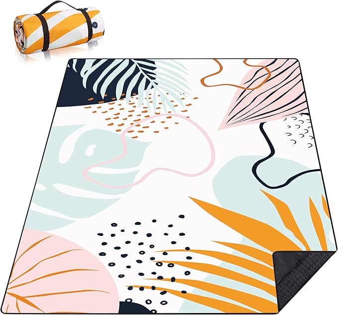 Picnic Blankets Beach Blanket 80" X 60" Extra Large Waterproof Camping Blankets Portable Outdoor Mat 3-Layer blanket for Beach, Hiking, Park, Music Festival, Grass Lawn,Travel