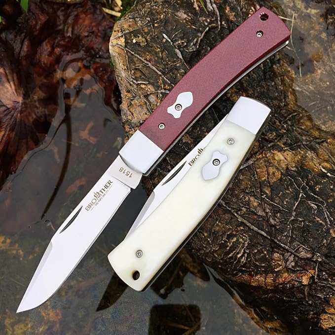 Watchman Brother1518 Slip Joint Knife Bone Grips Micarta Half Stop VG10 Pocket Knife (White Bone)