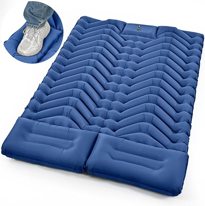 ropoda Extra Thickness 3.9'' Inflatable Sleeping Pad for 2 Person with Pillow, Built-in Foot Pump, 79''*52'' Sleeping Mat with Carry Bag, Ultralight & Compact Camping Mattress for Hiking, Camping
