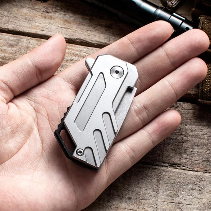 Mini Flipper Pocket Knife (TK22), 1.57 Inch D2 Stainless Steel Blade with Stone Washed Technique, Everyday Utility Knife with G10 Lanyard Hole, 3.24 oz, Silver.