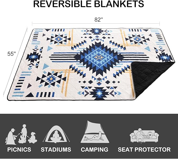 HORIMOTE HOME Outdoor Waterproof Camping Blanket, Extra Thick Flannel Fleece Warm for Cold Weather, Windproof Aztec Blankets Foldable for Stadium Picnic Dog Pet Car (Aztec)