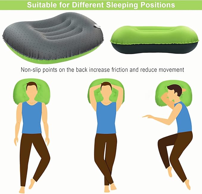 Portable Inflatable Neck Pillow for Outdoor Travel, Camping, Office Naps-Polyester ，Color Available-Simple and Comfortable (16.5 * 12.6 * 4.3in, Green)