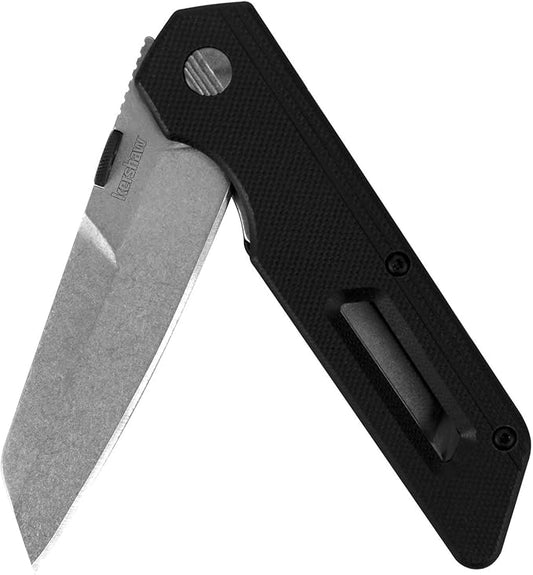 Kershaw Mixtape Pocketknife; 3.1 Inch 8Cr13MoV Stonewashed Stainless Steel Reverse Tanto Blade, Glass Filled Nylon Handle, Manual Opening, Liner Lock and Thumb Disk (2050), Black, Normal