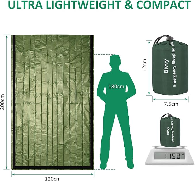 Zmoon Emergency Sleeping Bag 2 Pack Lightweight Survival Sleeping Bags Thermal Bivy Sack Portable Emergency Blanket for Camping, Hiking, Outdoor, Activities