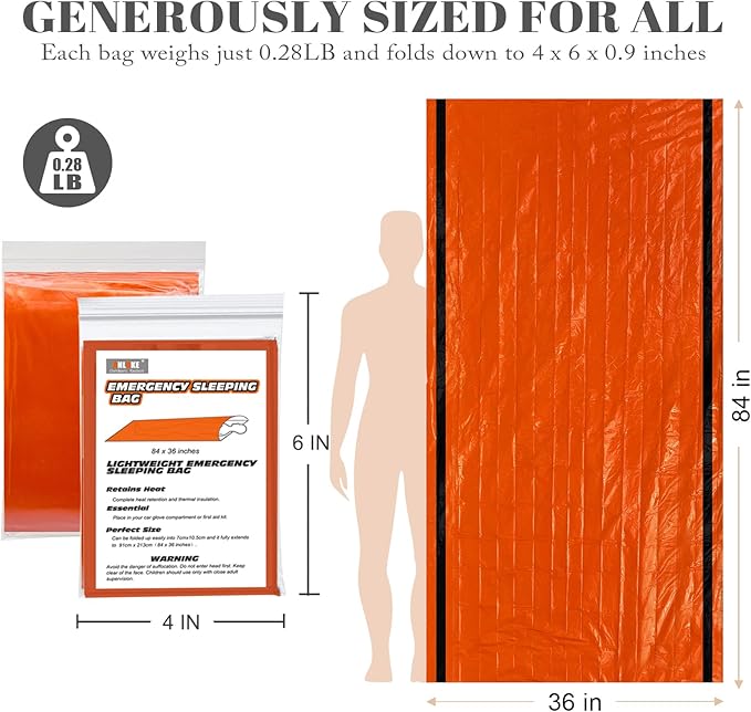 Emergency Sleeping Bags (2-Pack) Survival Sleeping Bag - Portable Thermal Sleeping Bags Bivy Sack, Mylar Emergency Blanket Survival Gear