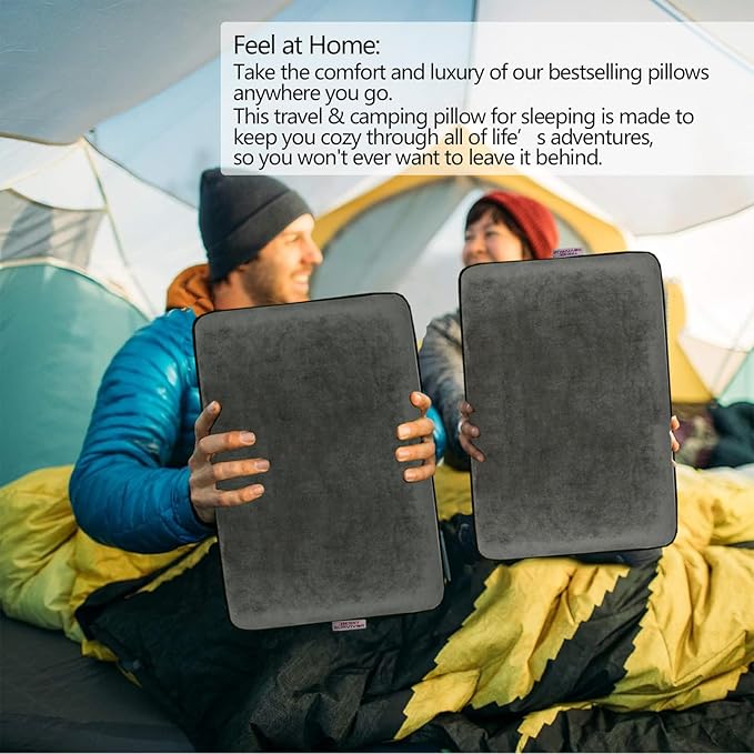 Compressible Camping Pillow, Memory Foam Pillow for Backpacking, Travel -Neck Lumbar Support, Lightweight Compact Pillow with Washable Pillowcase- Hiking Essential -Gray