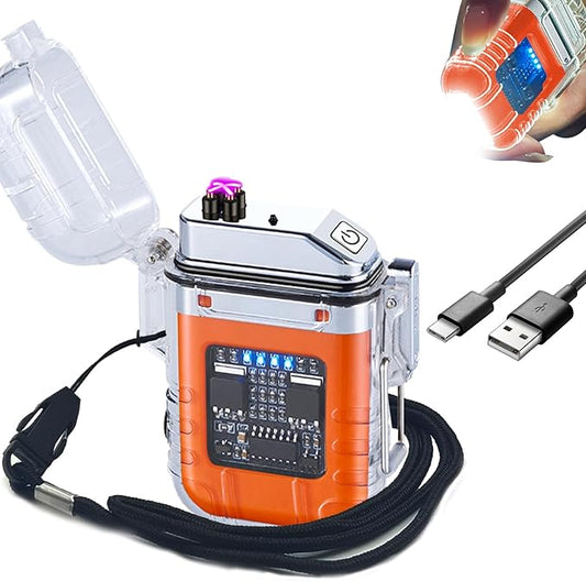 BABOBIU Electric Lighter Plasma Lighter Flameless Windproof Waterproof Arc Lighter with Portable Flashlight Gift for Father's Day, Christmas, Birthday (Orange)