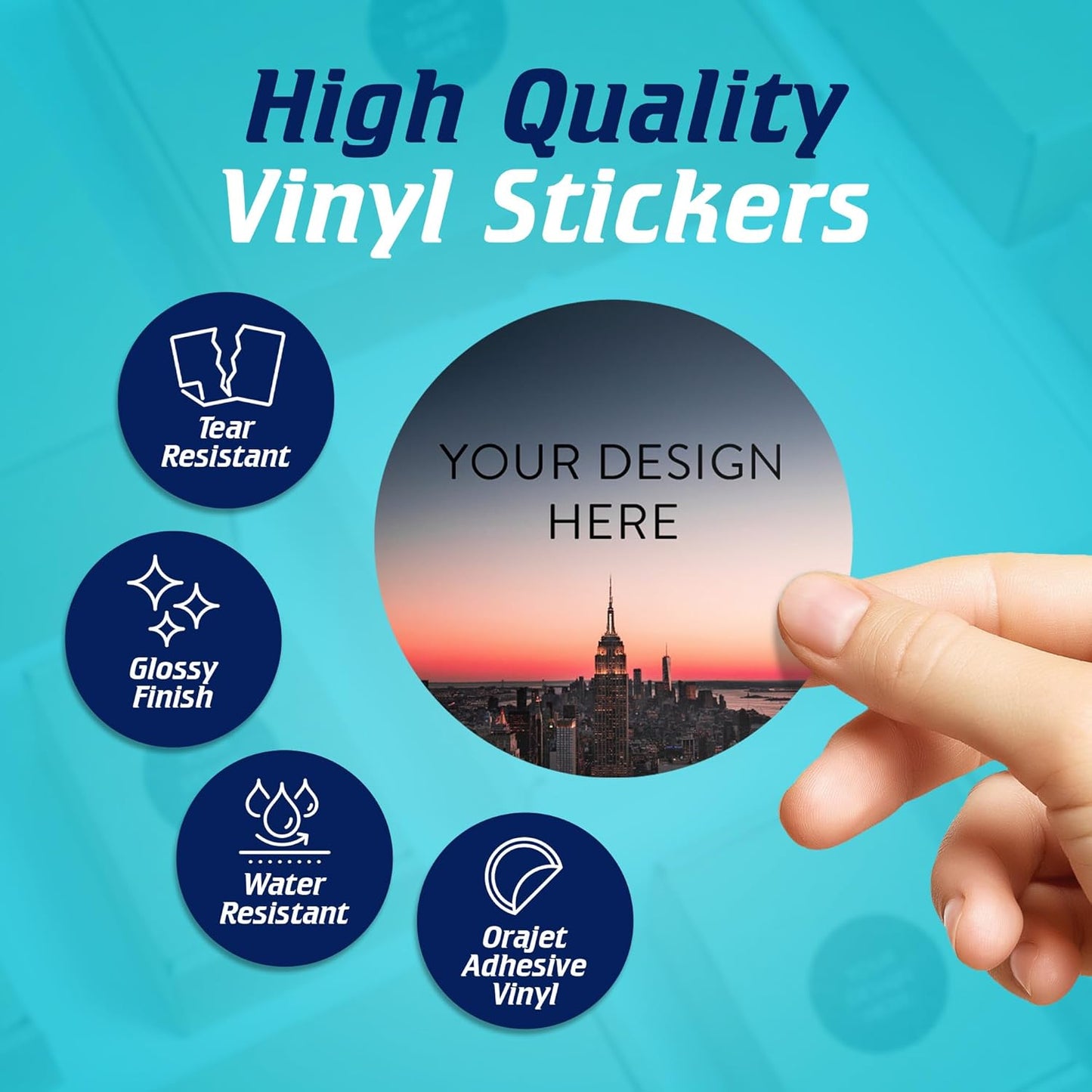 100 Custom Vinyl Stickers - Upload Your own Image, Text, Design, Logo - Personalized Logo Labels for Handmade, Packaging, Bottle, Jars, Candle, Brand Stickers (City, 3x3)